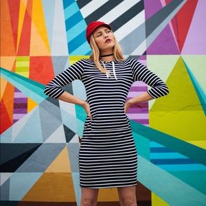 Black and white striped hoodie dress